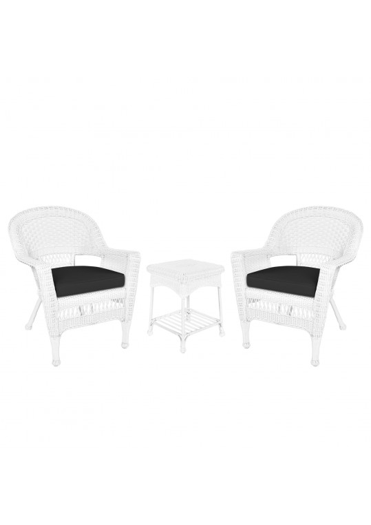White Wicker Chair And End Table Set With Black Chair Cushion