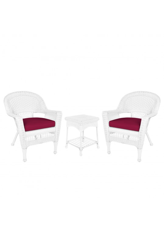 White Wicker Chair And End Table Set With Red Chair Cushion