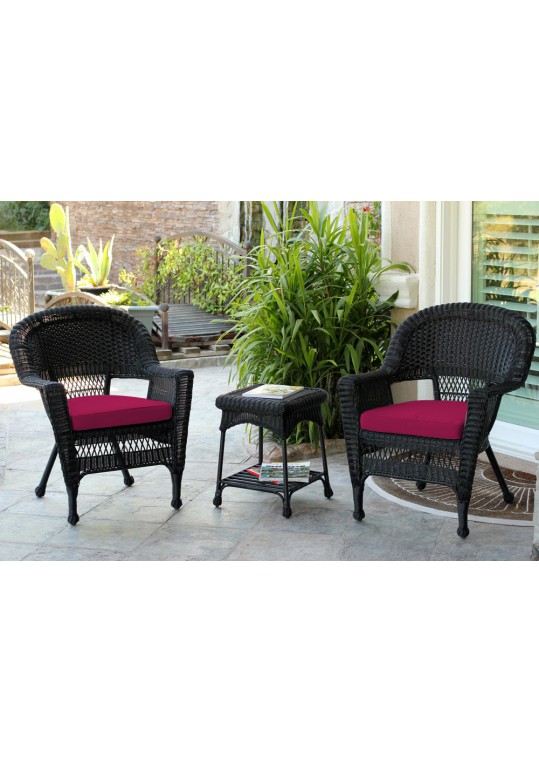 Black Wicker Chair And End Table Set With Red Cushion