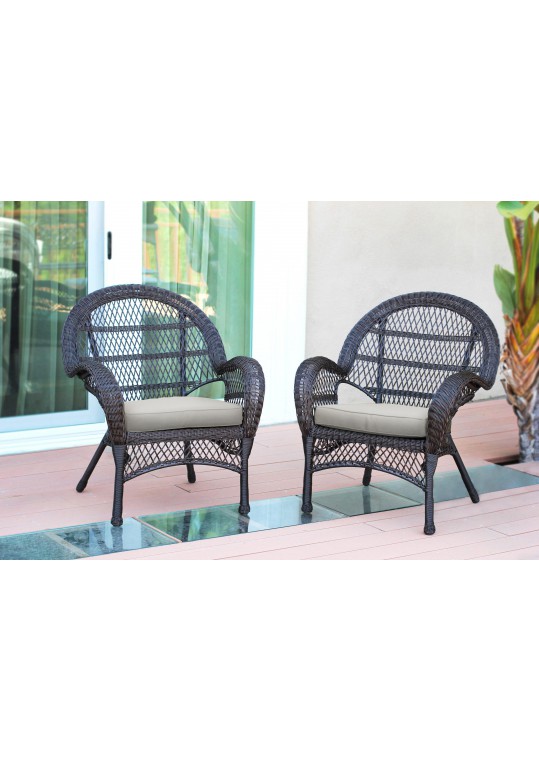 Santa Maria Espresso Wicker Chair with Ivory Cushion - Set of 2