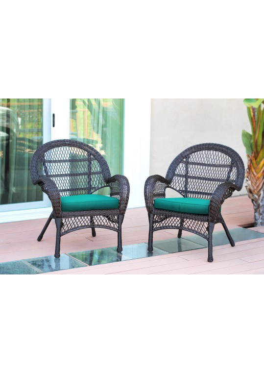 Santa Maria Espresso Wicker Chair with Turquoise Cushion - Set of 2