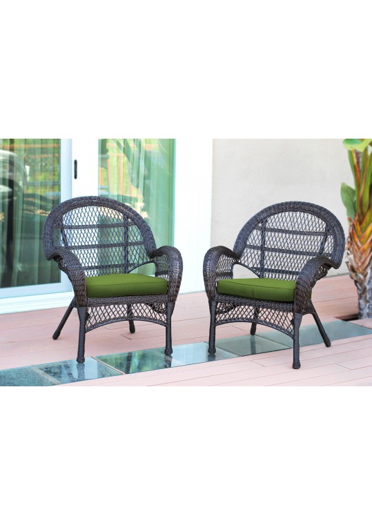 Santa Maria Espresso Wicker Chair with Hunter Green Cushion - Set of 2