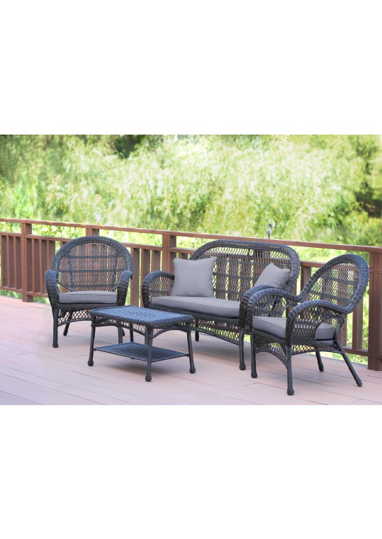 4pc Santa Maria Espresso Wicker Conversation Set - Steel Blue Cushions