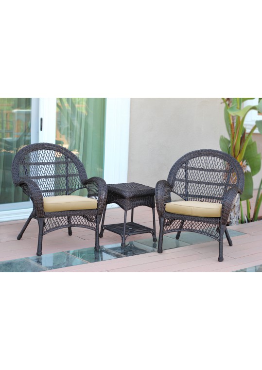 3pc Santa Maria Espresso Wicker Chair Set - Ivory Cushions