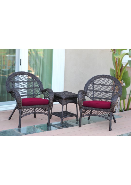 3pc Santa Maria Espresso Wicker Chair Set - Red Cushions