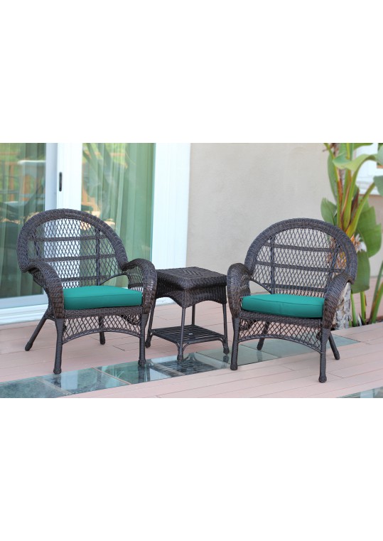 3pc Santa Maria Espresso Wicker Chair Set - Turquoise Cushions