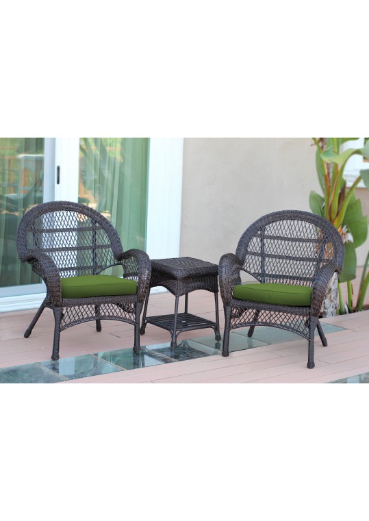 3pc Santa Maria Espresso Wicker Chair Set - Hunter Green Cushions