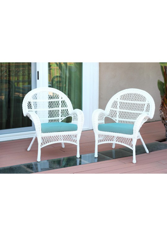 Santa Maria White Wicker Chair with Sky Blue Cushion - Set of 2