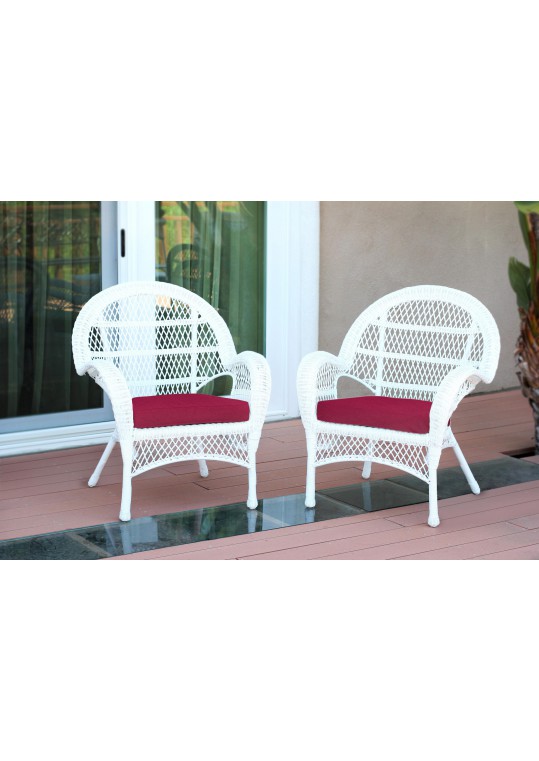 Santa Maria White Wicker Chair with Red Cushion - Set of 2