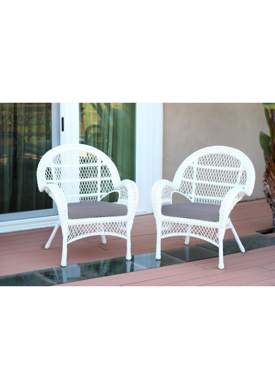 Santa Maria White Wicker Chair with Steel Blue Cushion - Set of 2