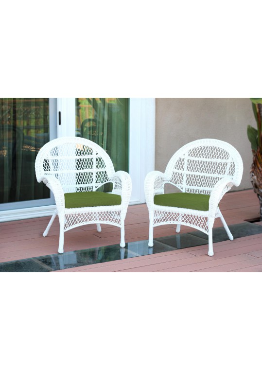 Santa Maria White Wicker Chair with Hunter Green Cushion - Set of 2