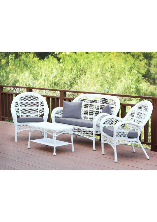 4pc Santa Maria White Wicker Conversation Set - Steel Blue Cushions