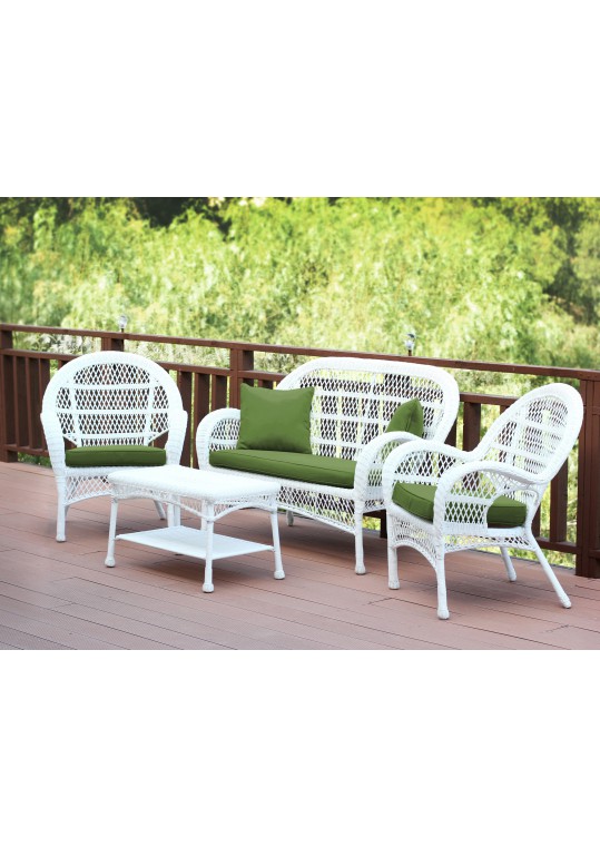 4pc Santa Maria White Wicker Conversation Set - Hunter Green Cushions