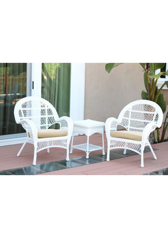 3pc Santa Maria White Wicker Chair Set - Ivory Cushions