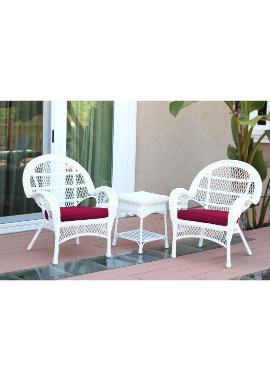 3pc Santa Maria White Wicker Chair Set - Red Cushions