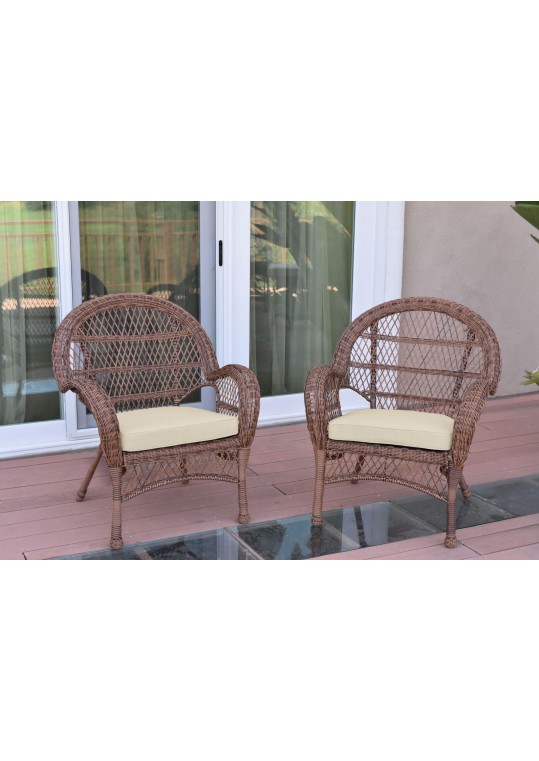 Santa Maria Honey Wicker Chair with Ivory Cushion - Set of 2