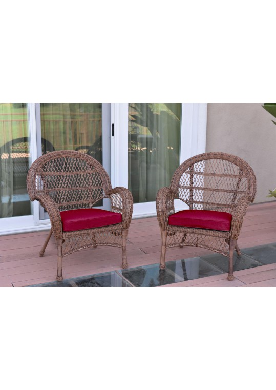 Santa Maria Honey Wicker Chair with Red Cushion - Set of 2