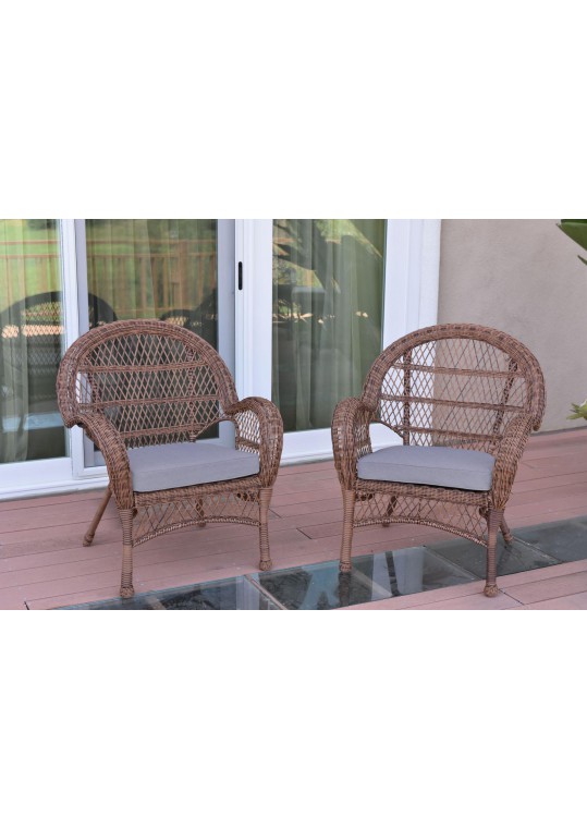 Santa Maria Honey Wicker Chair with Steel Blue Cushion - Set of 2