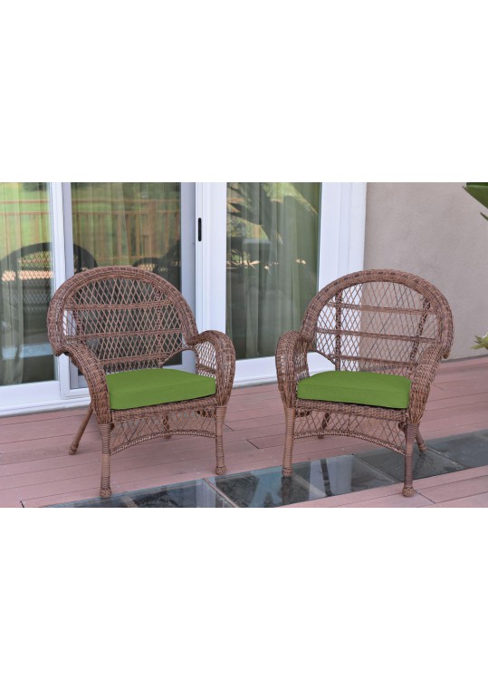 Santa Maria Honey Wicker Chair with Hunter Green Cushion - Set of 2
