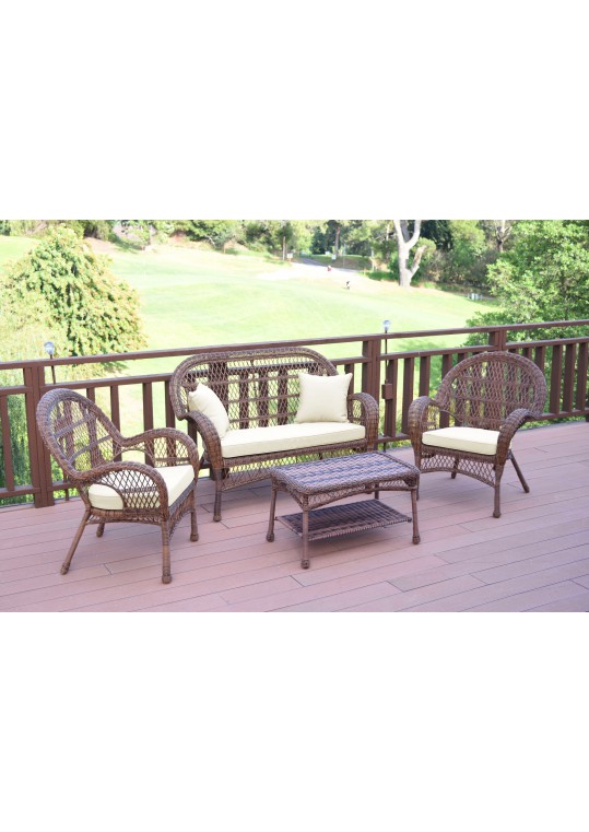 4pc Santa Maria Honey Wicker Conversation Set - Ivory Cushions