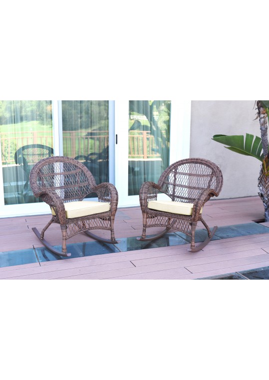 Santa Maria Honey Wicker Rocker Chair with Ivory Cushion - Set of 2