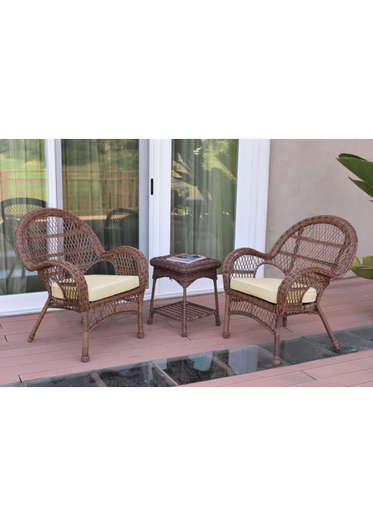 3pc Santa Maria Honey Wicker Chair Set - Ivory Cushions