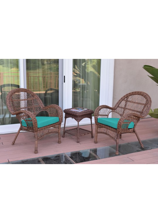 3pc Santa Maria Honey Wicker Chair Set - Turquoise Cushions