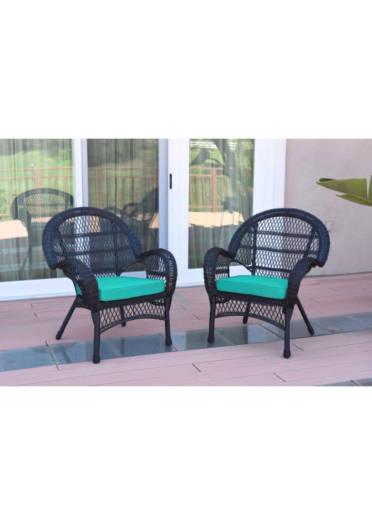 Santa Maria Black Wicker Chair with Turquoise Cushion - Set of 2