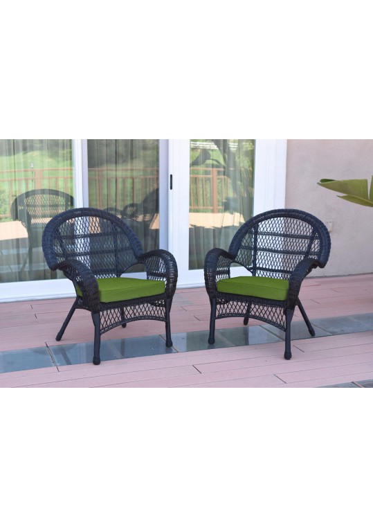 Santa Maria Black Wicker Chair with Hunter Green Cushion - Set of 2
