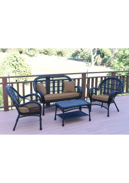 4pc Santa Maria Black Wicker Conversation Set - Brown Cushions