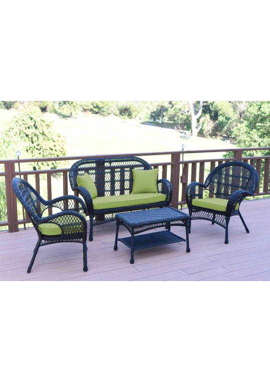 4pc Santa Maria Black Wicker Conversation Set - Sage Green Cushions