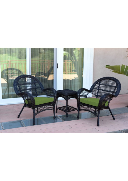 3pc Santa Maria Black Wicker Chair Set - Hunter Green Cushions