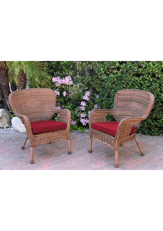 Set of 2 Windsor Honey Resin Wicker Chair with Red Cushion