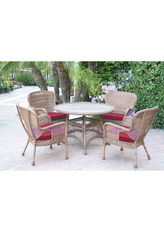 5pc Windsor Honey Wicker Dining Set - Red Cushions