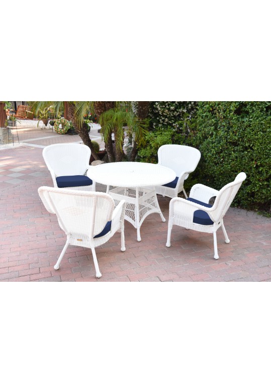 5pc Windsor White Wicker Dining Set - Midnight Blue Cushions