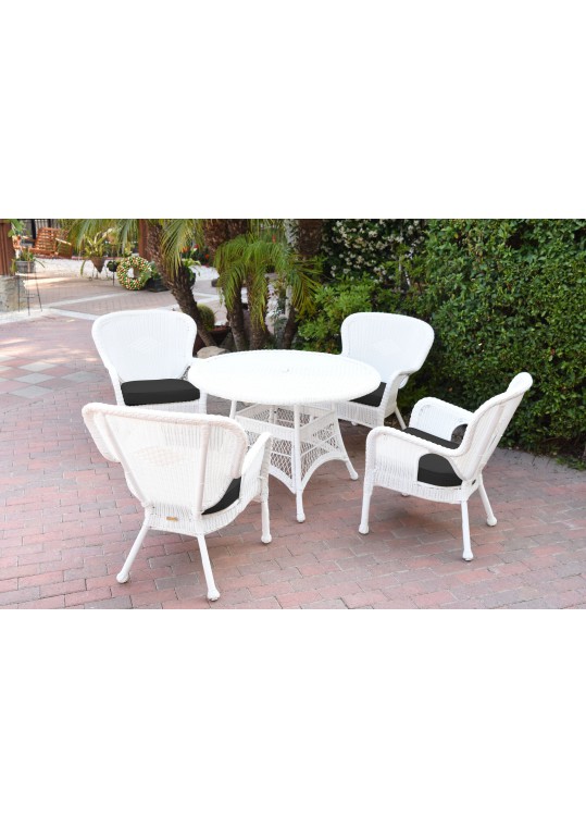 5pc Windsor White Wicker Dining Set - Black Cushions