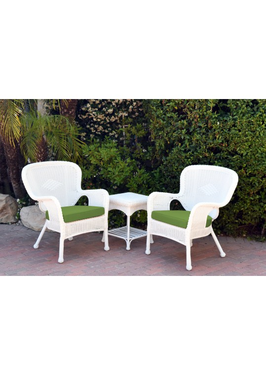 Windsor White Wicker Chair And End Table Set With Hunter Green Chair Cushion