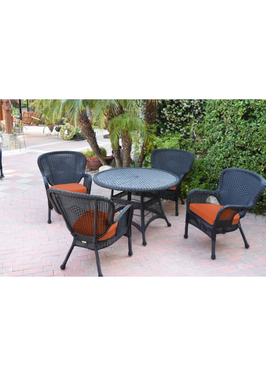 5pc Windsor Black Wicker Dining Set - Orange Cushions