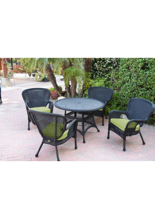 5pc Windsor Black Wicker Dining Set - Sage Green Cushions