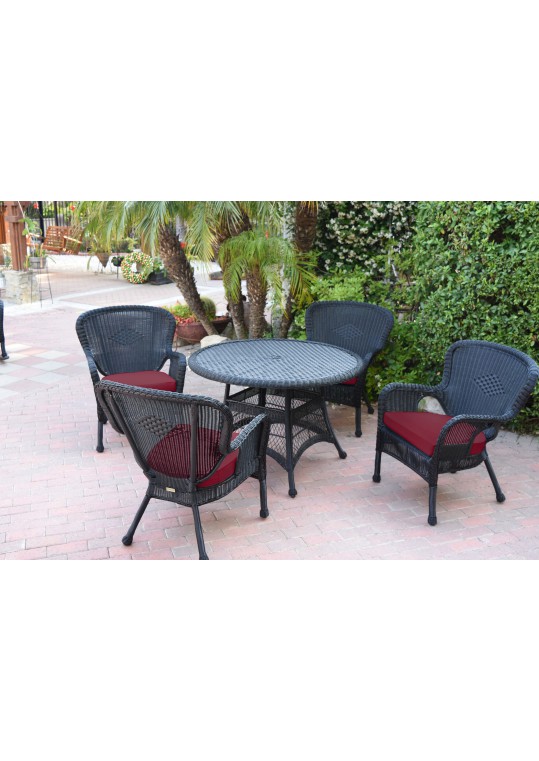 5pc Windsor Black Wicker Dining Set - Red Cushions