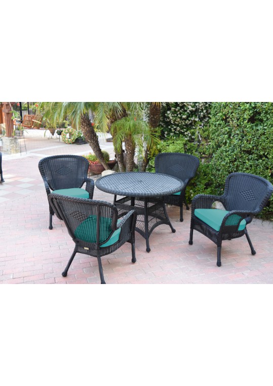 5pc Windsor Black Wicker Dining Set - Turquoise Cushions