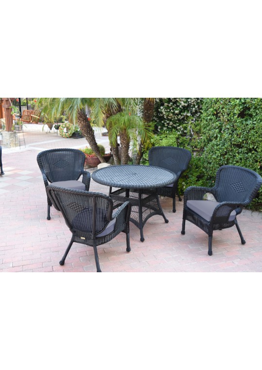 5pc Windsor Black Wicker Dining Set - Steel Blue Cushions