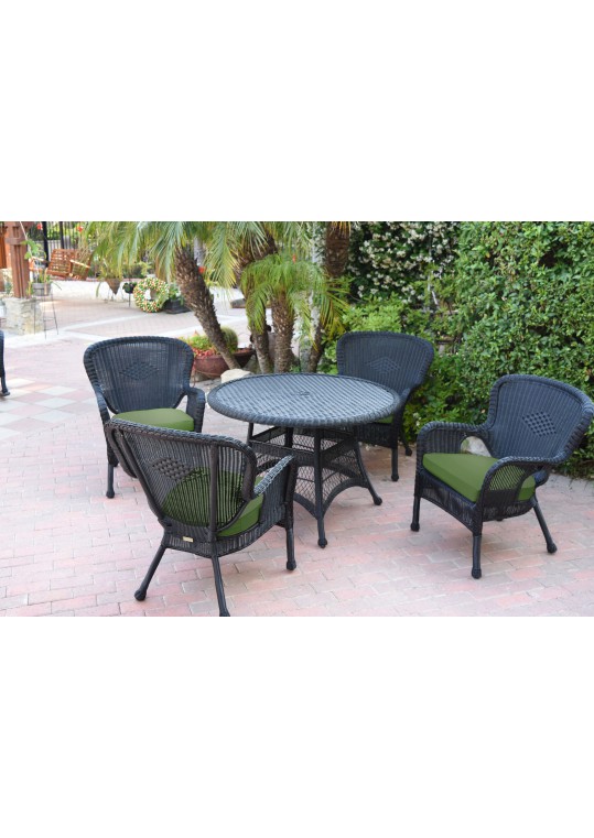 5pc Windsor Black Wicker Dining Set - Hunter Green Cushions