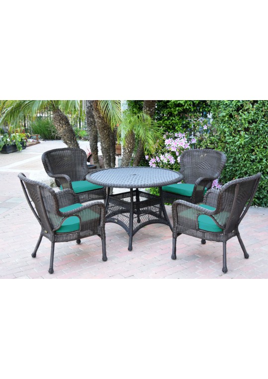 5pc Windsor Espresso Wicker Dining Set with Turquoise Cushions