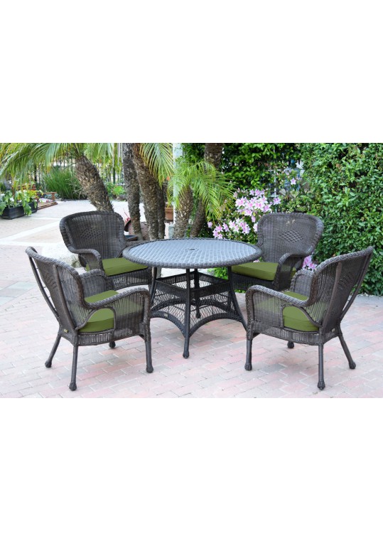 5pc Windsor Espresso Wicker Dining Set with Hunter Green Cushions