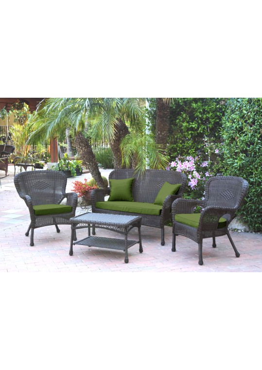 4pc Windsor Espresso Wicker Conversation Set - Hunter Green Cushions