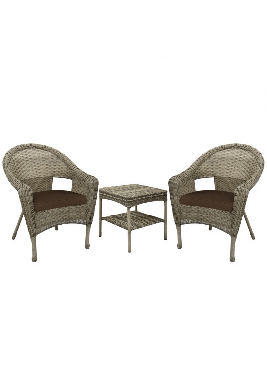 Set of 3 Grey Resin Wicker Clark Single Chair with 2 inch Brown Cushion and End Table