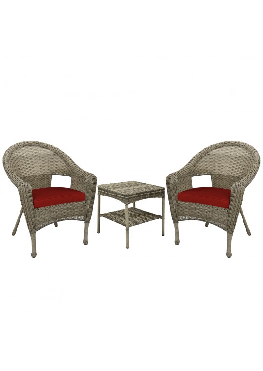 Set of 3 Resin Wicker Clark Single Chair with 2 inch Brick Red Cushion and End Table