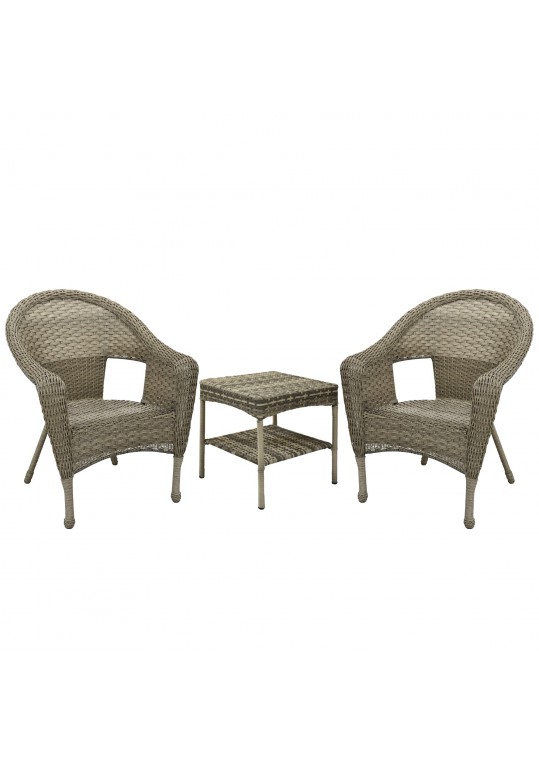 Set of 3 Grey Resin Wicker Clark Single Chair without Cushion and End Table