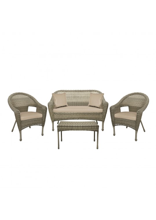 4pcs Grey Resin Wicker Clark Conversation Set with 2 inch Tan Cushion